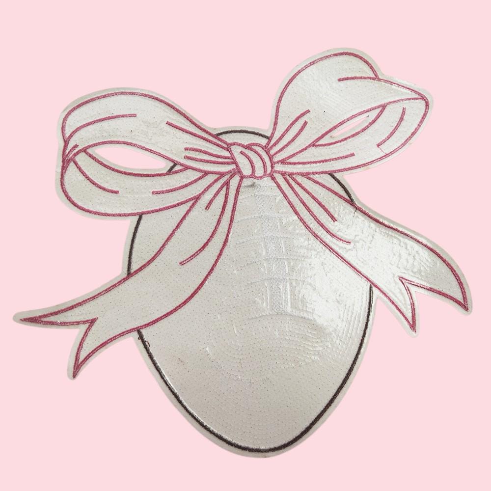 Large Football with Pink Bow Sequin Iron On Patch